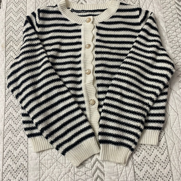 Source Unknown Sweaters - Striped Black and White Women's Sweater With Pearl Buttons